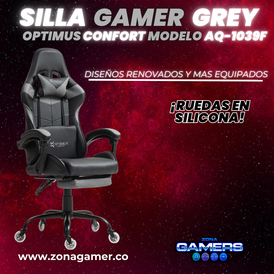Silla Gamer AQ-1039F Grey con reposapiés y ruedas en silicona