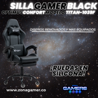 Silla Gamer Titan-1039F Black con reposapiés y ruedas en silicona