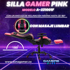 Silla Gamer A231001F Pink  con masajeador lumbar y reposapies incluido