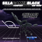 Silla Gamer CIR-1039F Black con reposapiés y ruedas en silicona