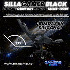 Silla Gamer Shine-1039F Black con reposapiés y ruedas en silicona