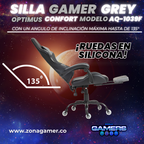 Silla Gamer AQ-1039F Grey con reposapiés y ruedas en silicona
