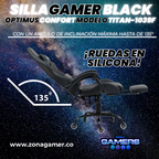 Silla Gamer Titan-1039F Black con reposapiés y ruedas en silicona