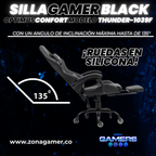 Silla Gamer Thunder-1039F Black con reposapiés y ruedas en silicona