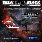 Silla Gamer DOW-1039F Black con reposapiés y ruedas en silicona