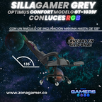 Silla gamer GT-1039F Grey con luces RGB + reposapiés y ruedas en silicona