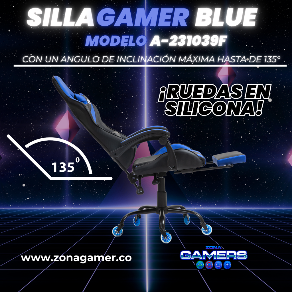 Silla Gamer A231039F Blue con reposapiés y ruedas en silicona