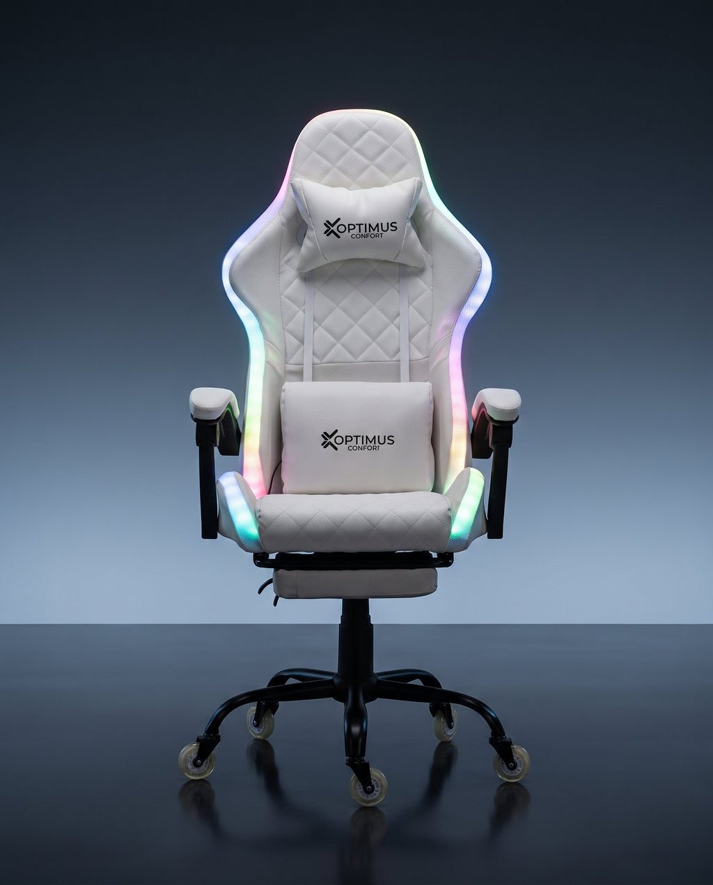 Silla gamer ARMOR-1039F White con luces RGB + reposapiés y ruedas en silicona · set-2k · 29-armor-white-01-contraste.jpg