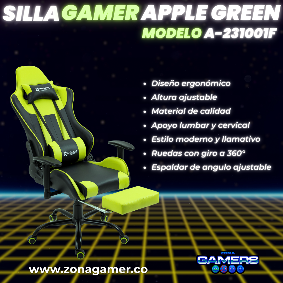 Silla Gamer A231001F Apple Green con reposapies