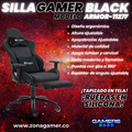 Silla Gamer ARMOR-1127F Black, tapizada en tela con reposapiés y ruedas en silicona