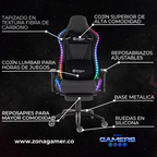 Silla gamer ULTIMATE Black con luces RGB + reposapiés y ruedas en silicona