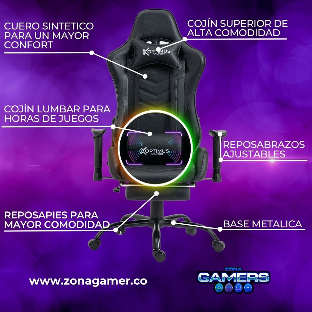 Silla Gamer DX-1001F Black con masajeador lumbar y reposapiés incluido