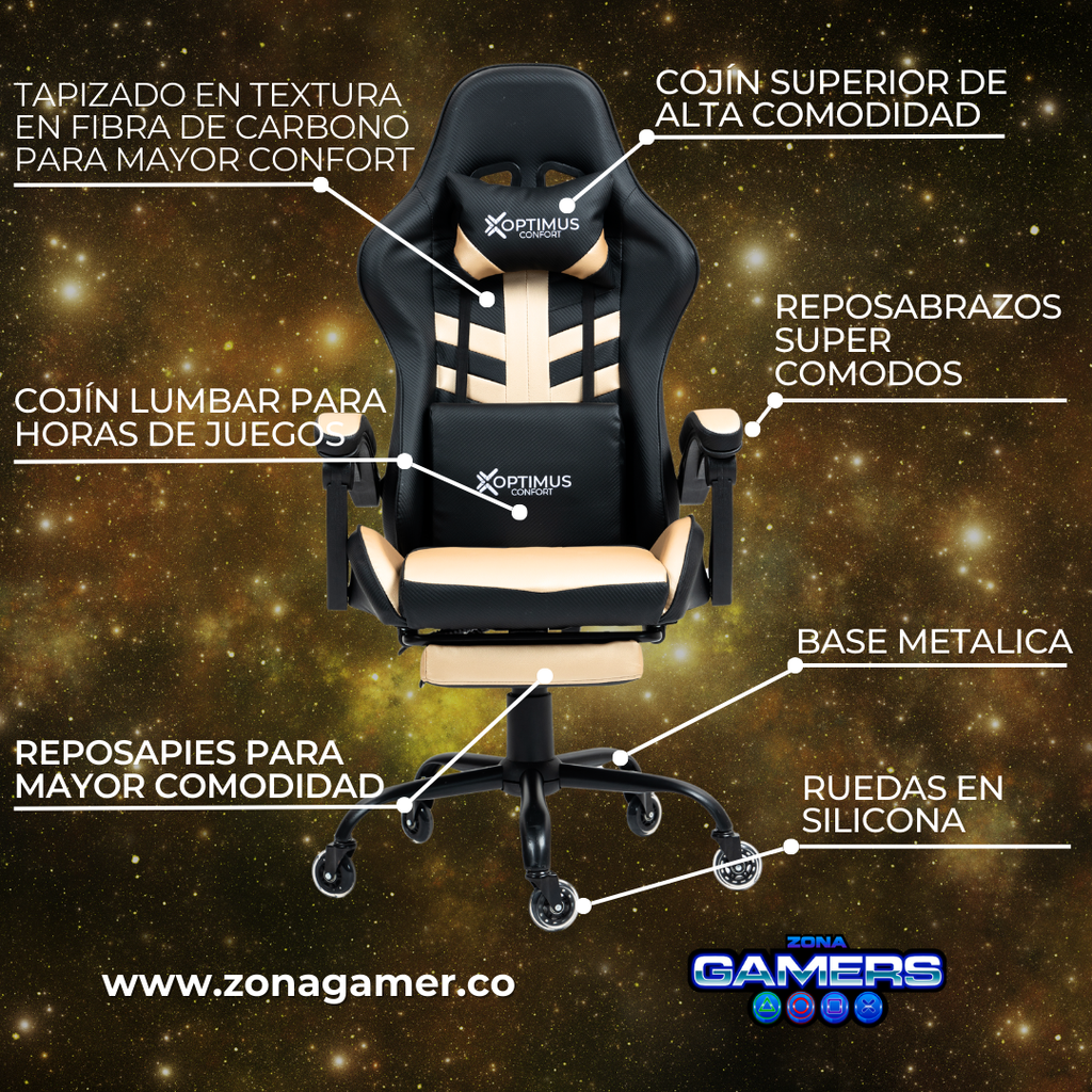 Silla Gamer Devil-1039F Golden con reposapiés y ruedas en silicona