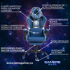 Silla Gamer Marvel-1039F Blue con reposapiés y ruedas en silicona.