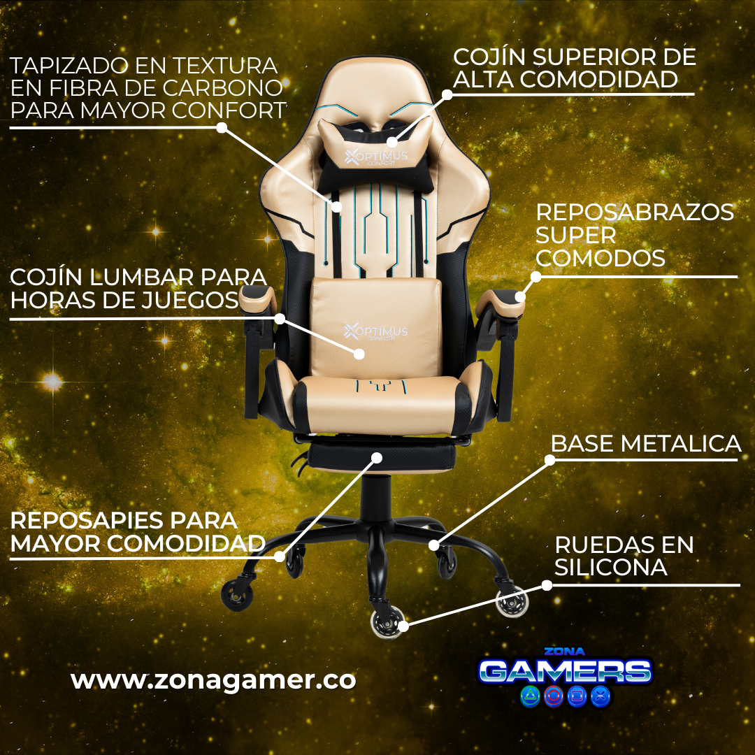 Silla Gamer DOW-1039F Golden con reposapiés y ruedas en silicona