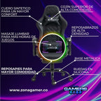 Silla Gamer ARMOR-1039F Black + masajeador lumbar con reposapiés y ruedas en silicona