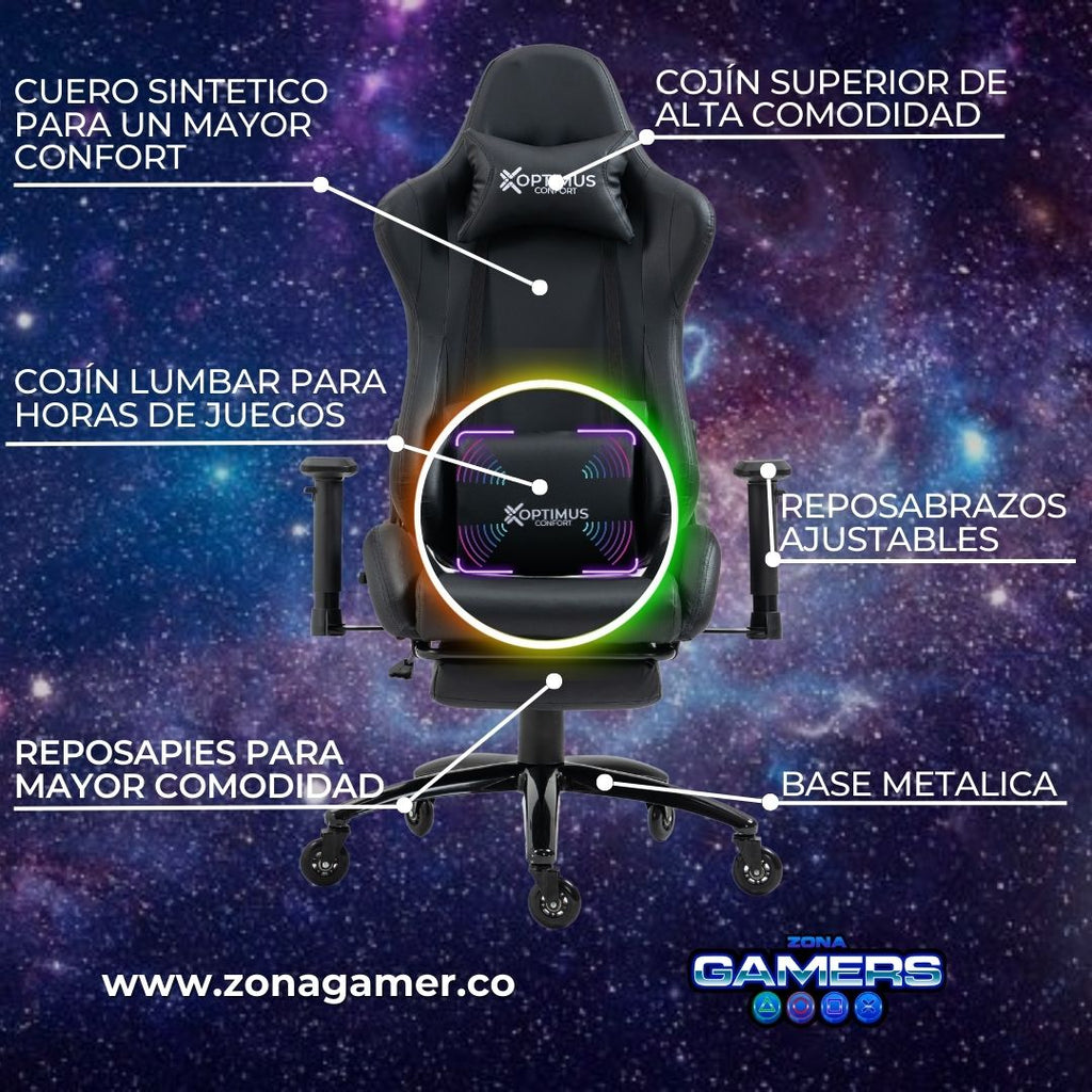 Silla Gamer EAR-1127F + masajeador lumbar con reposapiés incluido y ruedas en silicona