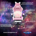 Silla Gamer Cat-1039F + RGB Pink-White con reposapiés y ruedas en silicona.