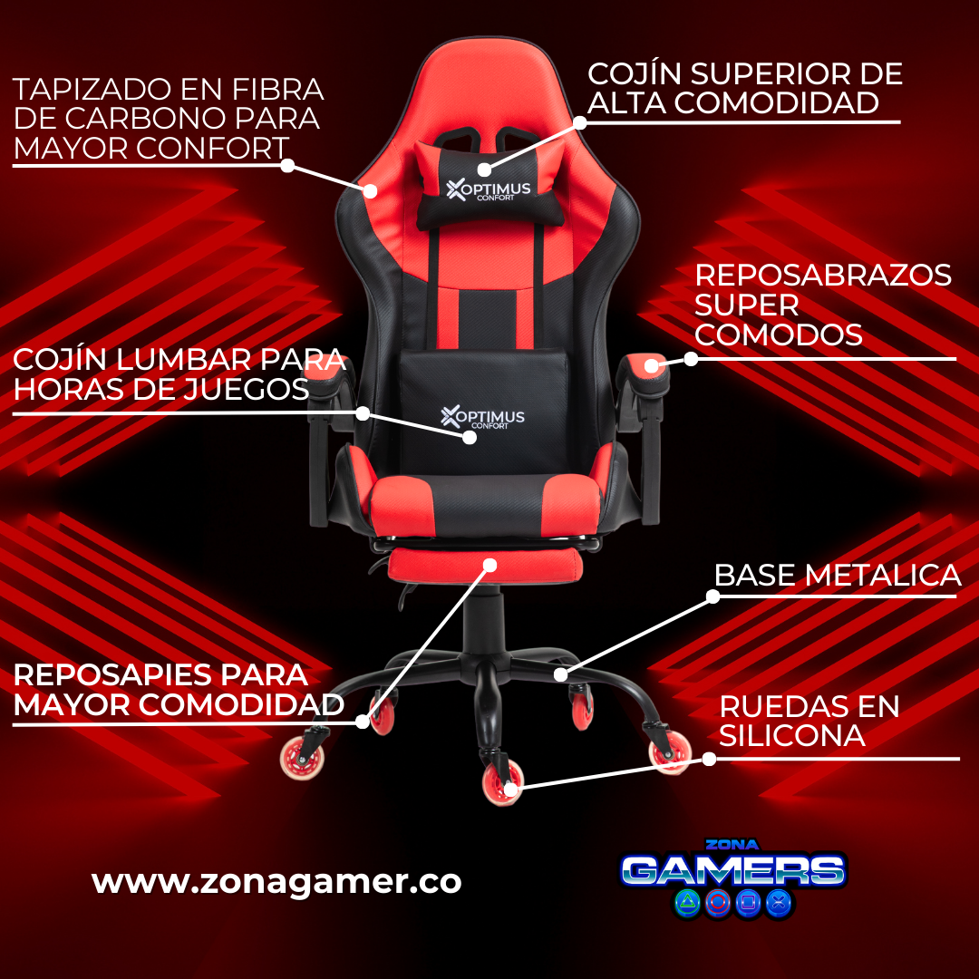 Silla Gamer A231039F Red con reposapiés y ruedas en silicona