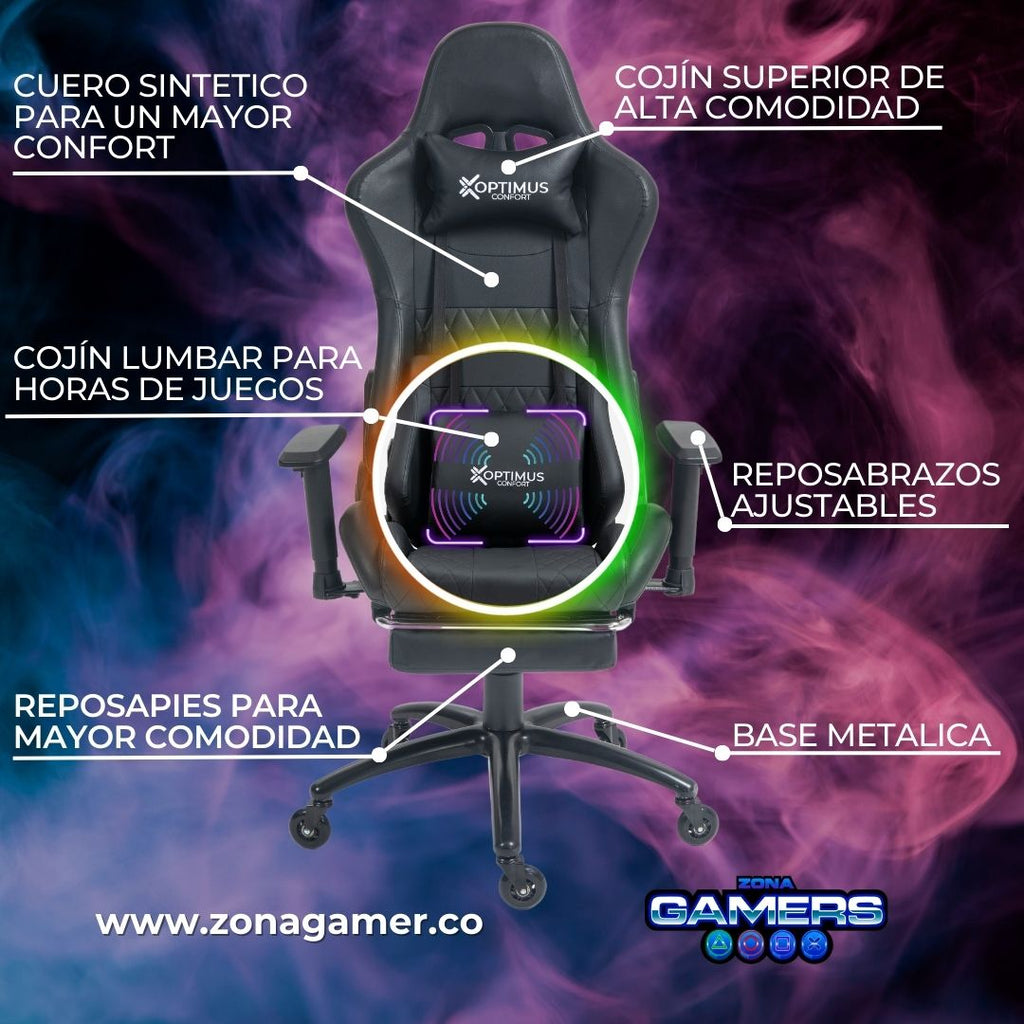 Silla Gamer CIR-1001F Black con masajeador lumbar y reposapiés incluido