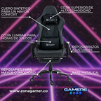 Silla Gamer COR-1001F Black con reposapiés + Ruedas en Silicona
