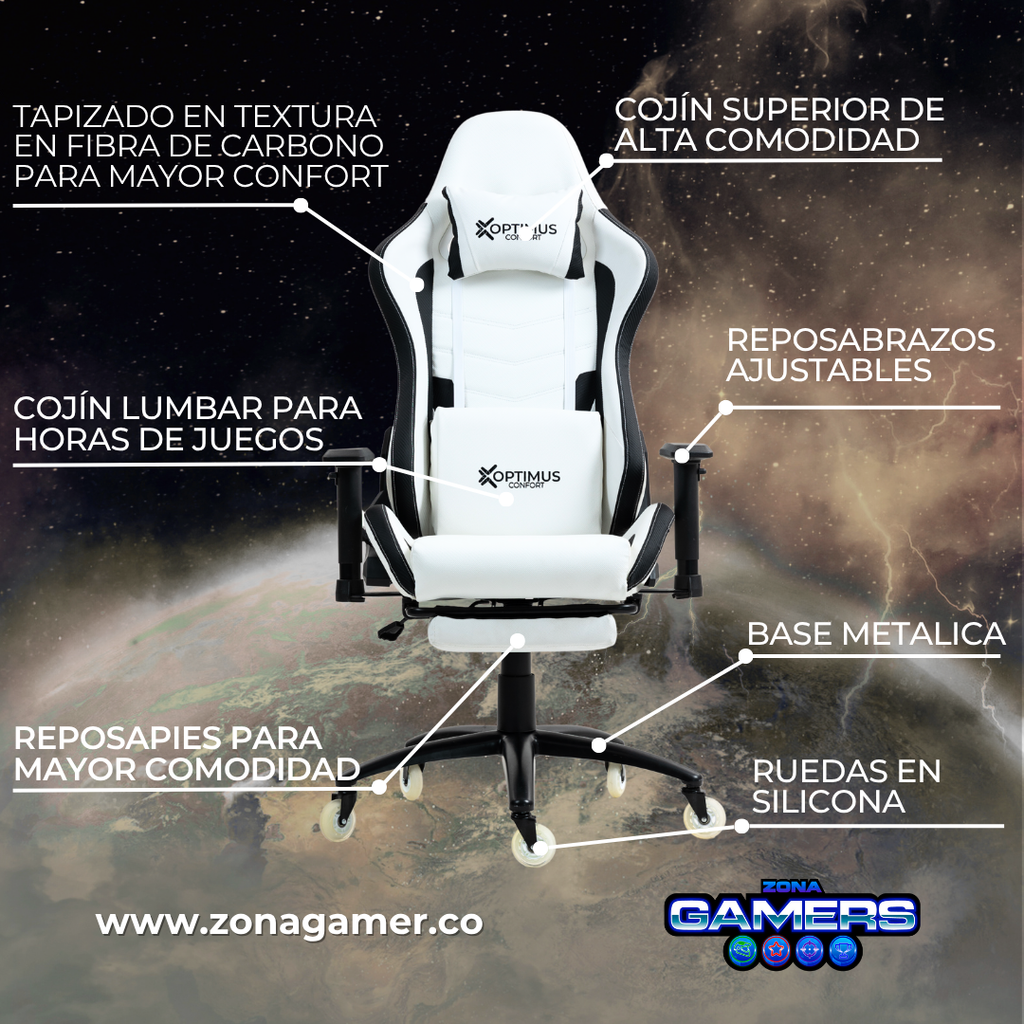 Silla Gamer DX-1127F PRO White con reposapiés y ruedas en silicona