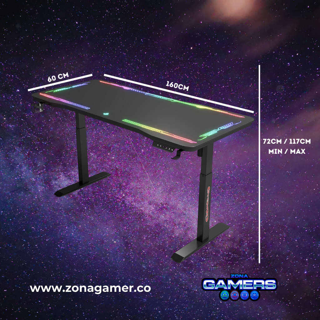 Escritorio Gamer Y-109, Con motor eléctrico, vidrio templado y luces RGB