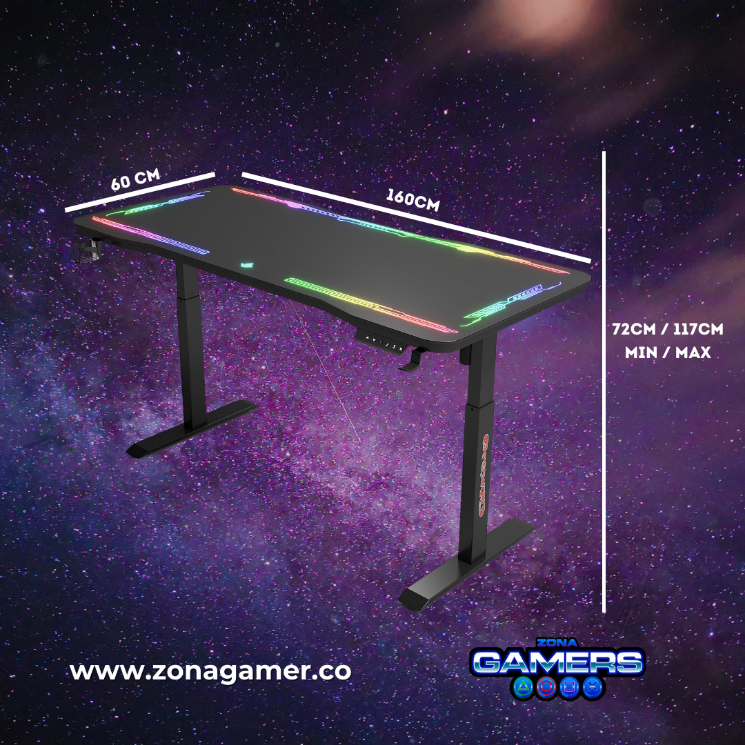 Escritorio Gamer Y-109, Con motor eléctrico, vidrio templado y luces RGB