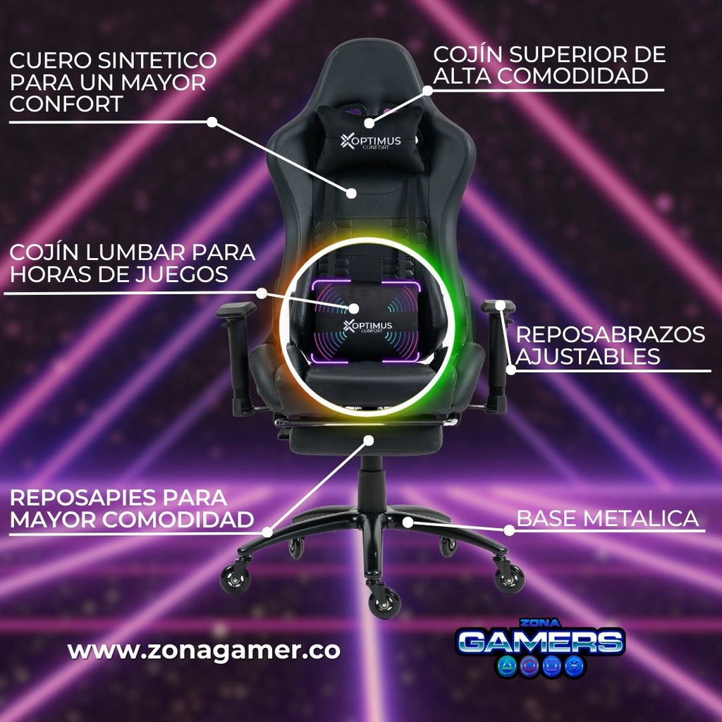 Silla Gamer COR-1001F Black con masajeador lumbar y reposapiés incluido