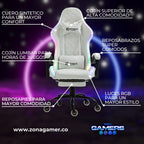 Silla gamer Armor White con luces RGB + reposapies y ruedas en silicona