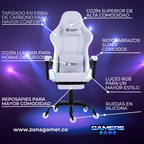 Silla gamer ARMOR-1039F White con luces RGB + reposapiés y ruedas en silicona