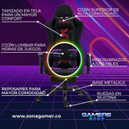 Silla Gamer Red + masajeador lumbar, tapizada en tela con reposapiés y ruedas en silicona