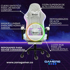 Silla Gamer Armor RGB White + masajeador lumbar con reposapiés incluido y ruedas en silicona
