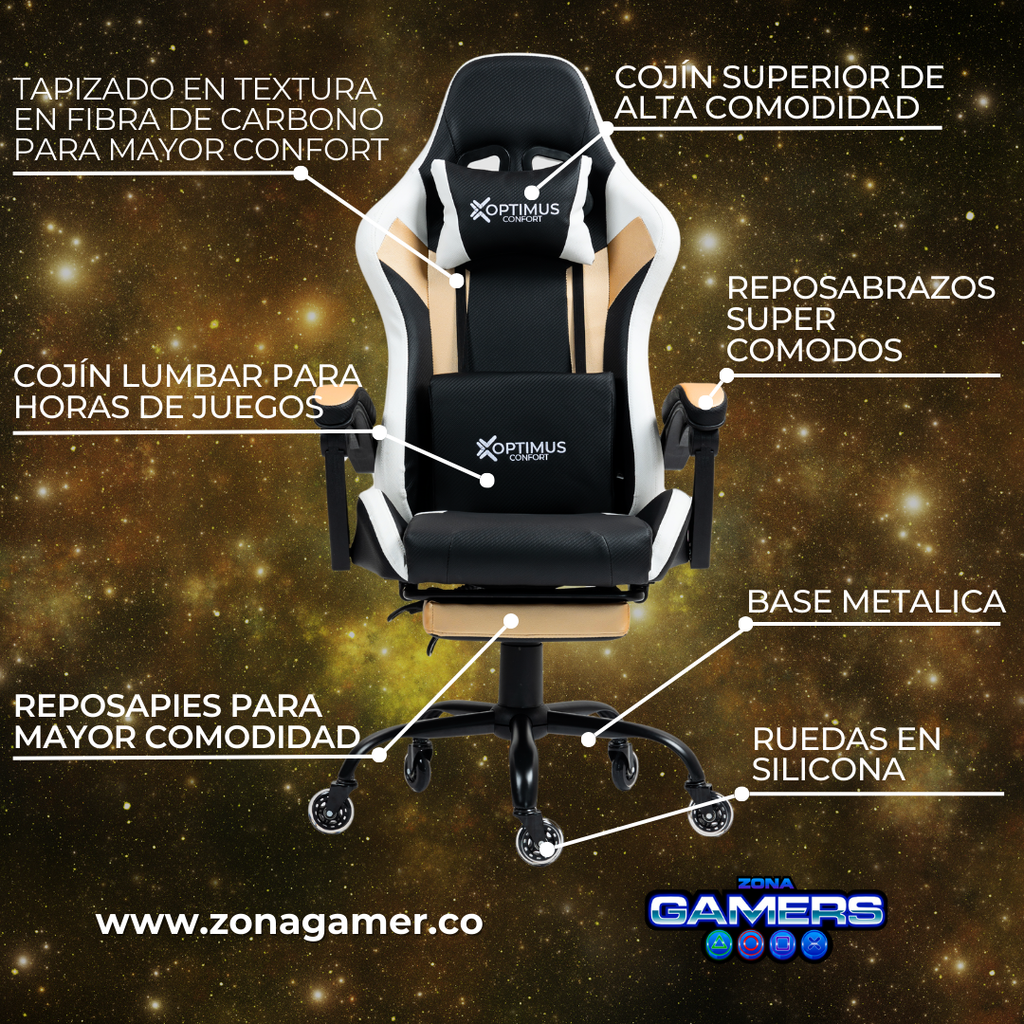 Silla Gamer Thunder-1039F Golden con reposapiés y ruedas en silicona