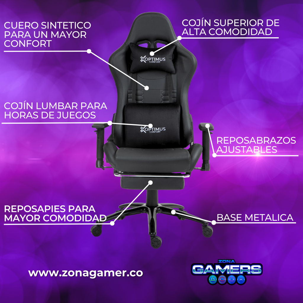 Silla Gamer COR-1001F Black con reposapiés
