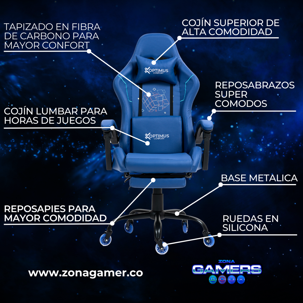 Silla Gamer LXR-1039F Blue con reposapiés y ruedas en silicona