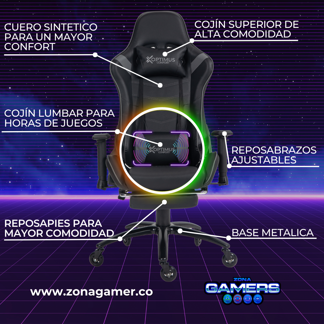 Silla Gamer E-1127F Gray + masajeador lumbar con reposapiés incluido y ruedas en silicona