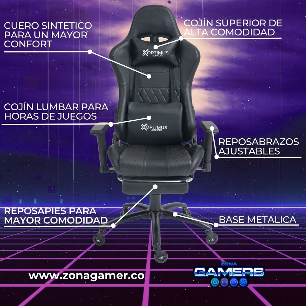Silla Gamer CIR-1001F Black con reposapiés