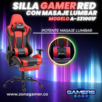 Silla Gamer A231001F Red  con masajeador lumbar y reposapies incluido