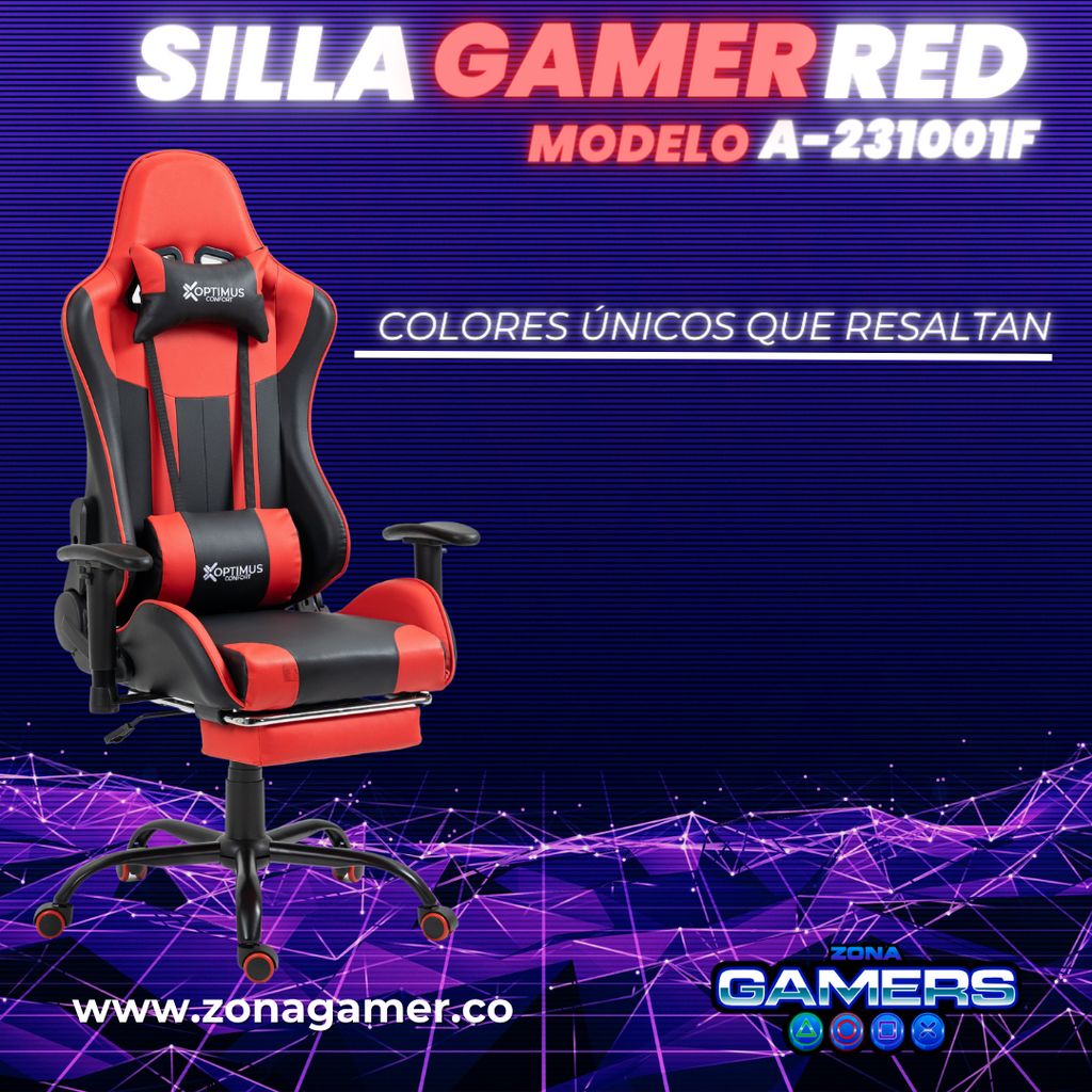 Silla Gamer A231001F Red con reposapies