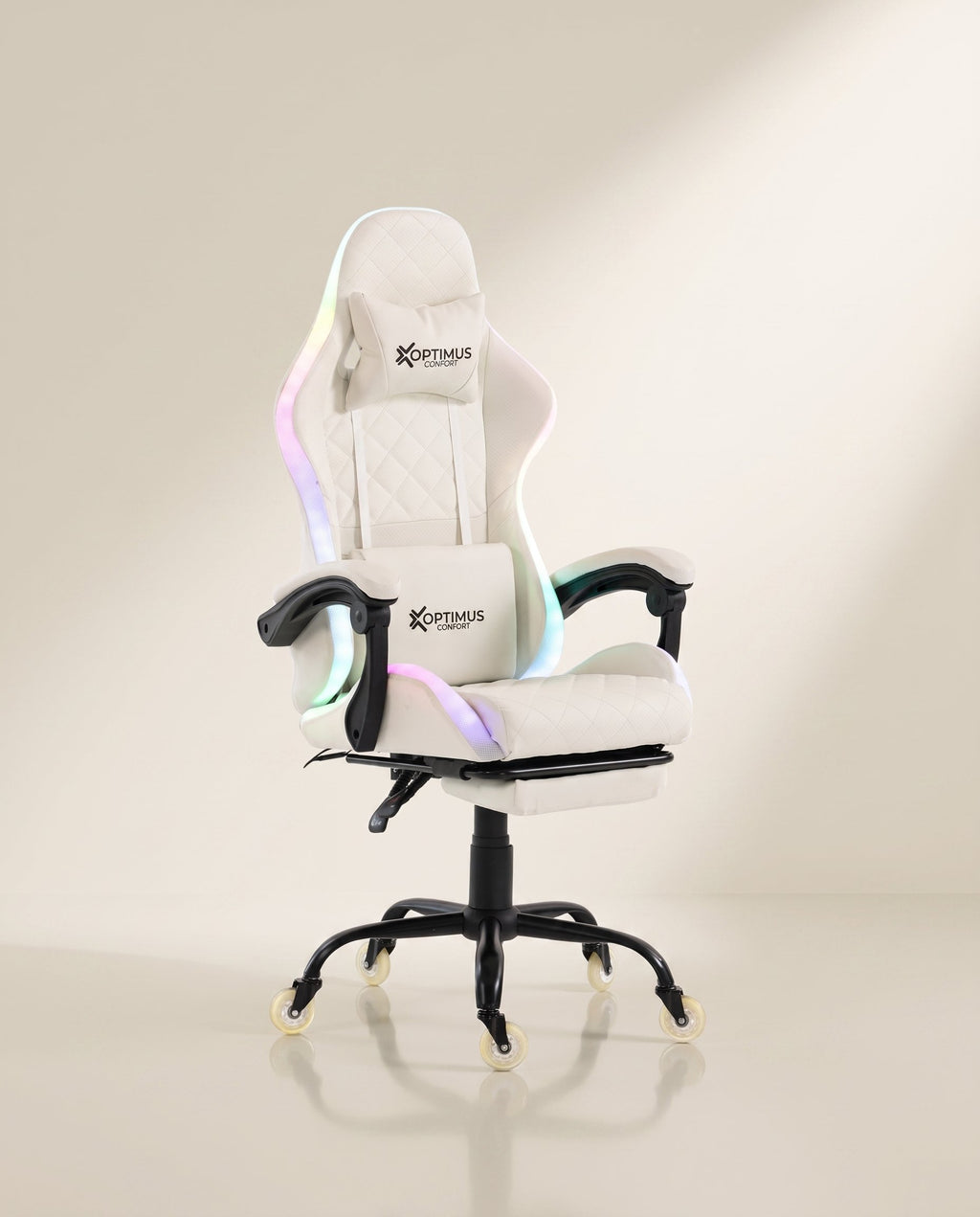 Silla gamer ARMOR-1039F White con luces RGB + reposapiés y ruedas en silicona · set-2k · 30-armor-white-02-armonia.jpg