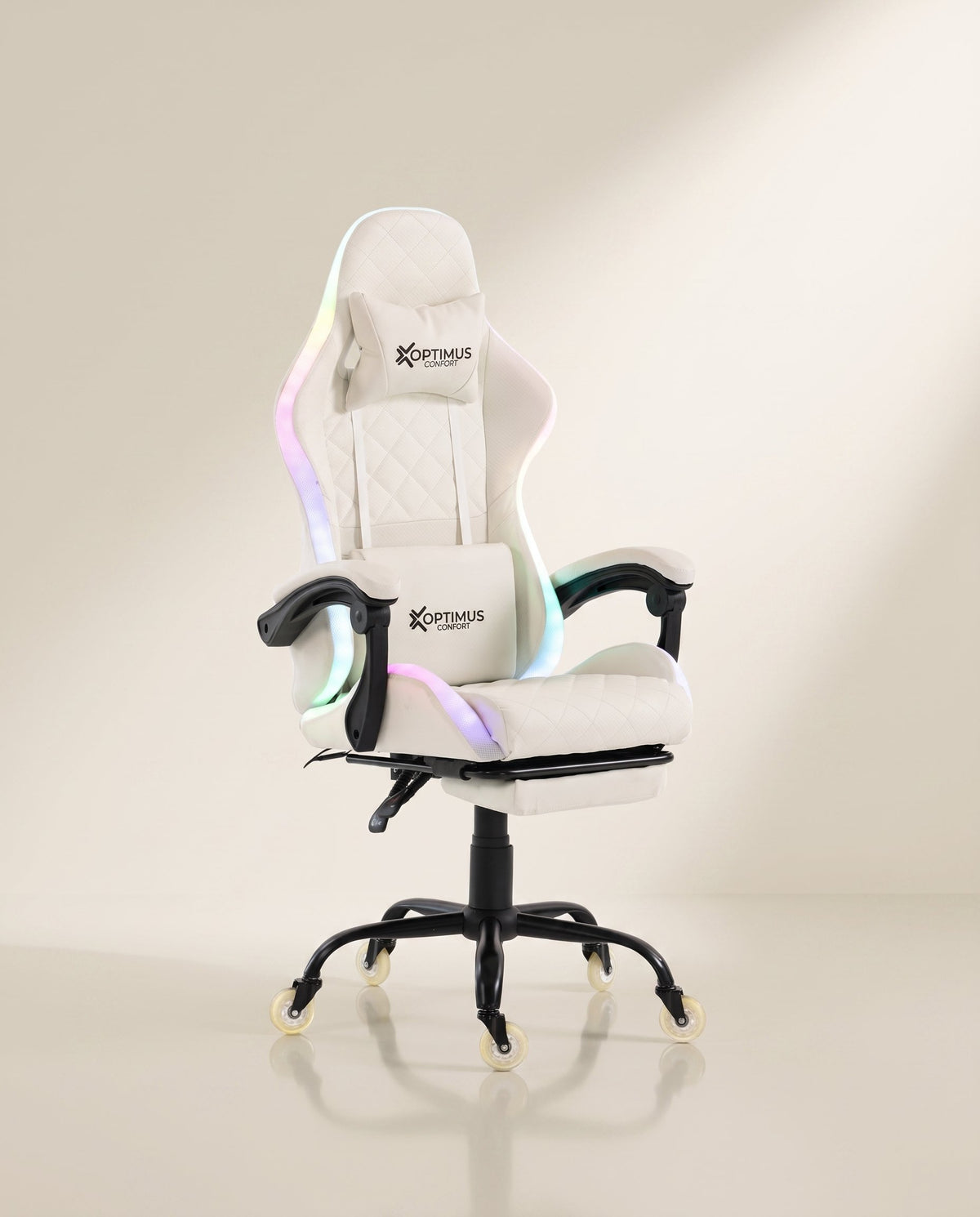 Silla gamer ARMOR-1039F White con luces RGB + reposapiés y ruedas en silicona · set-2k · 30-armor-white-02-armonia.jpg