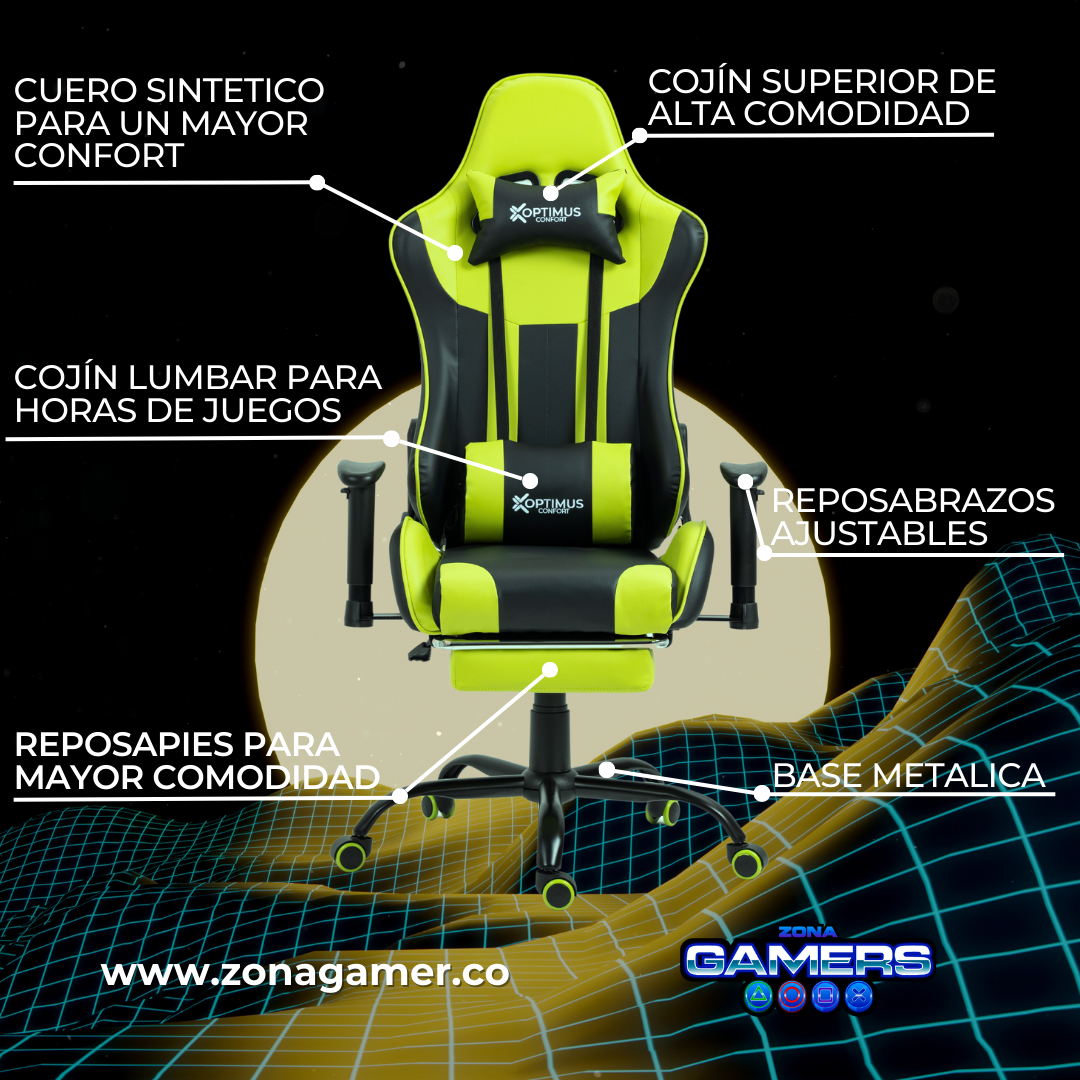 Silla Gamer A231001F Apple Green con reposapies