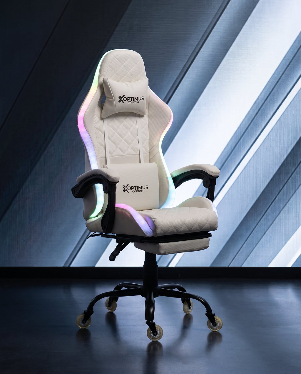 Silla gamer ARMOR-1039F White con luces RGB + reposapiés y ruedas en silicona · set-2k · 31-armor-white-02-contraste.jpg