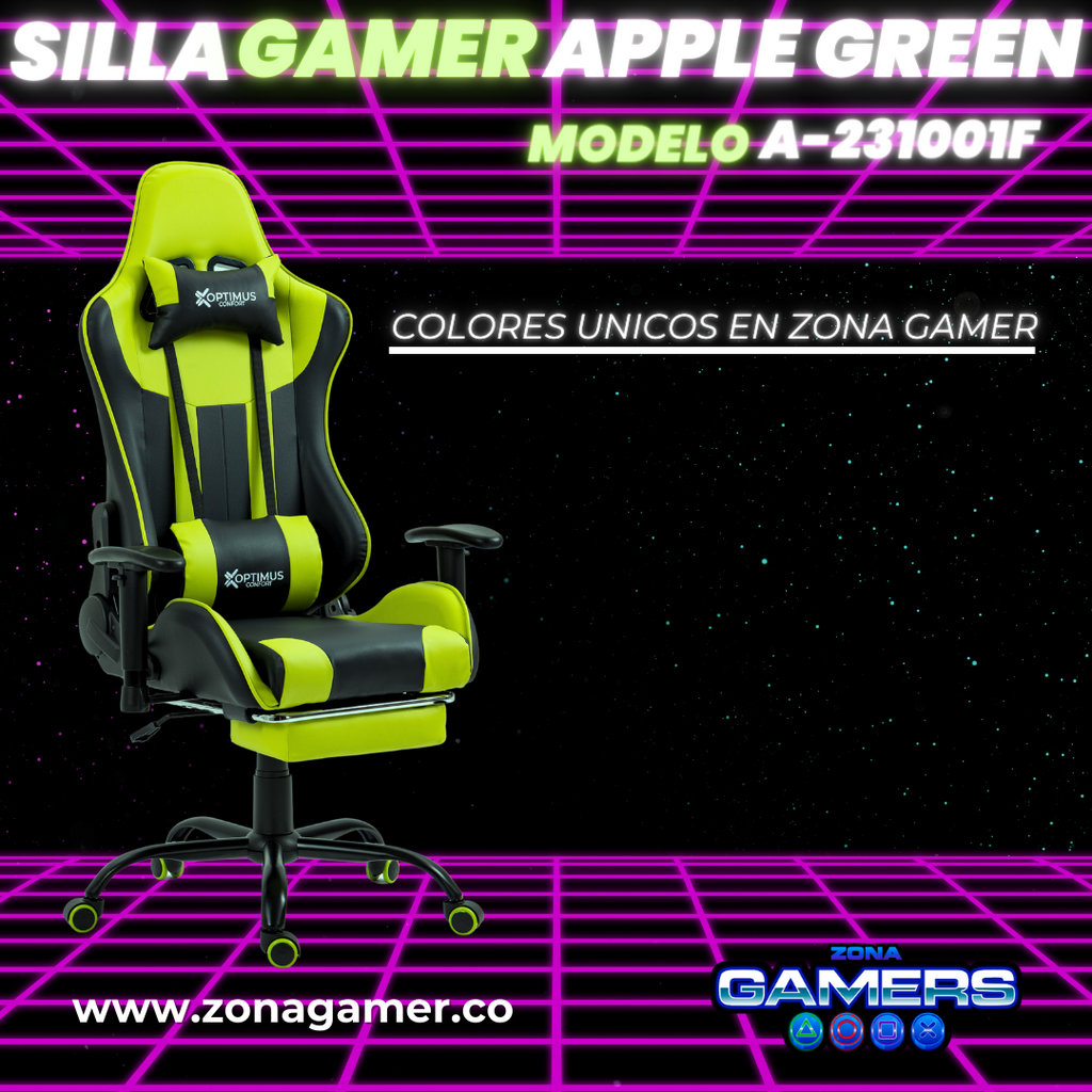 Silla Gamer A231001F Apple Green con reposapies