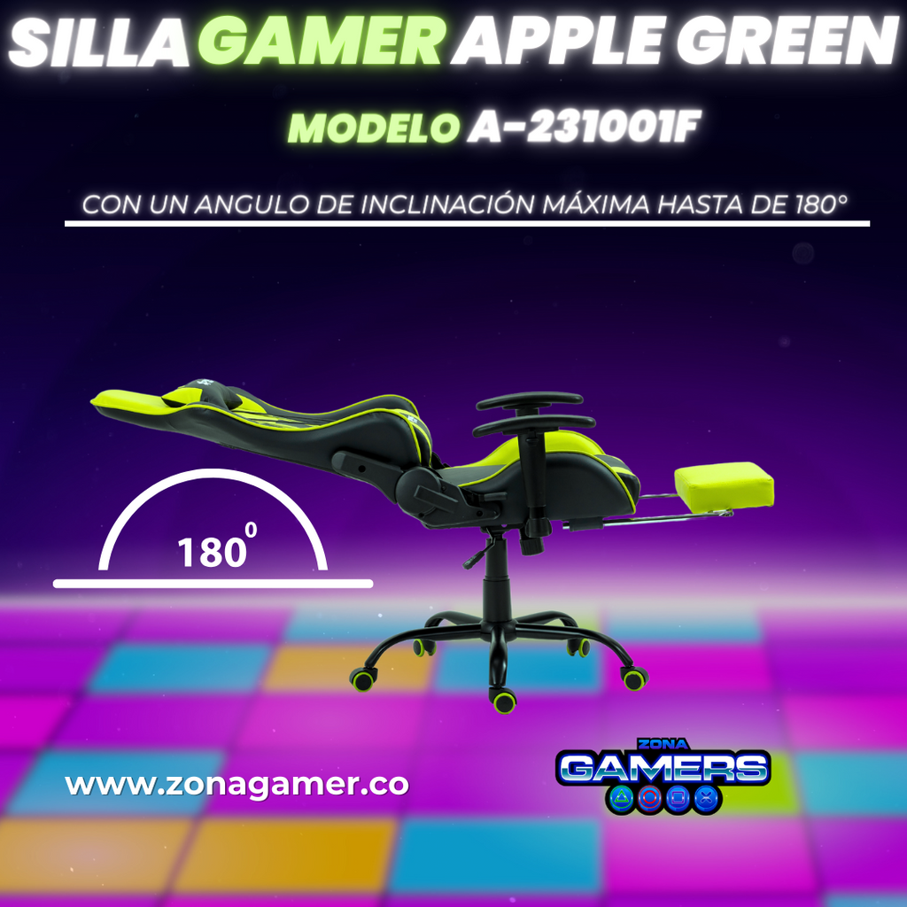 Silla Gamer A231001F Apple Green con reposapies