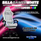 Silla gamer Armor White con luces RGB + reposapies y ruedas en silicona