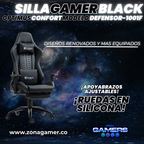 Silla Gamer Defensor-1001F Black con reposapiés y ruedas en silicona