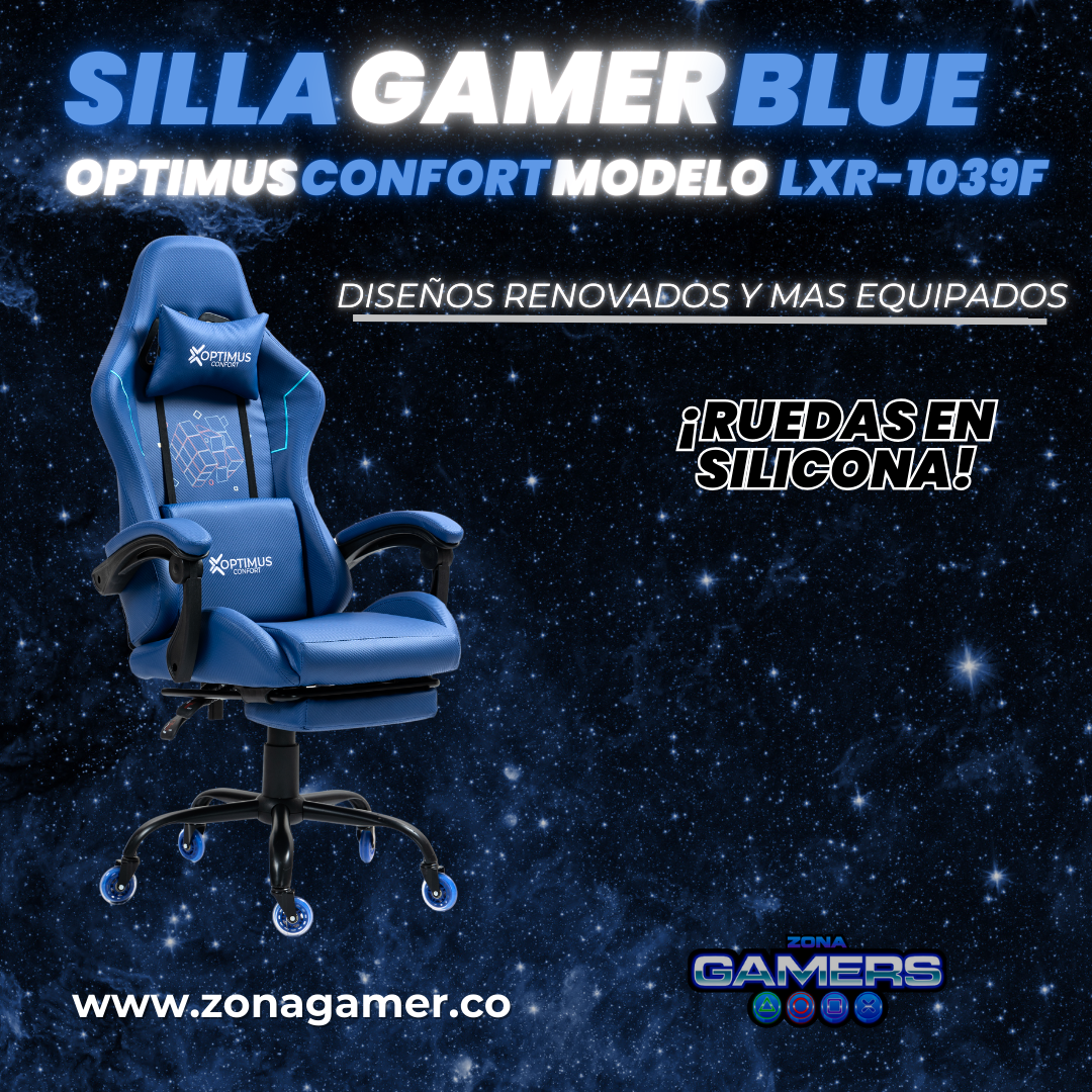 Silla Gamer LXR-1039F Blue con reposapiés y ruedas en silicona