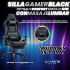 Silla Gamer ONE -1127F + masajeador lumbar con reposapiés incluido y ruedas en silicona